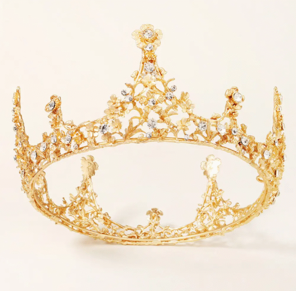 Luxury Vintage Gold Floral Bridal Crown | Alloy Diamond Full Round Tiara for Wedding