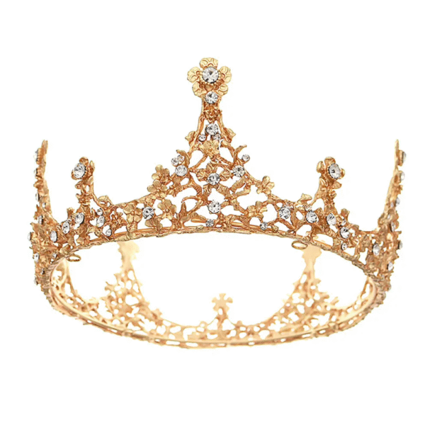 Luxury Vintage Gold Floral Bridal Crown | Alloy Diamond Full Round Tiara for Wedding
