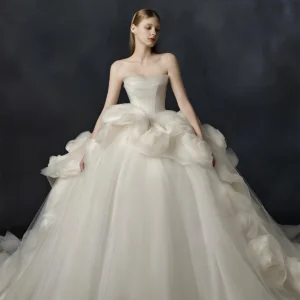 Strapless Organza Ruffle Ball Gown Wedding Dress