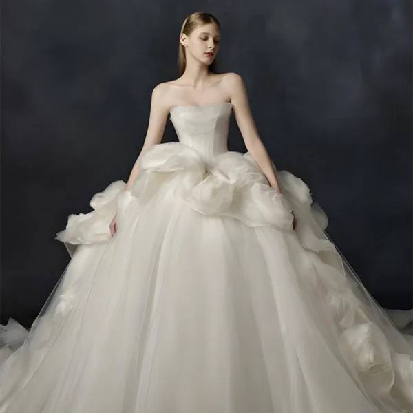 Strapless Organza Ruffle Ball Gown Wedding Dress