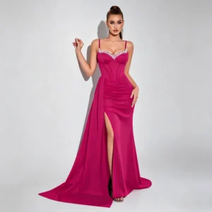 Fuchsia Corset Mermaid Evening Dress with Slit