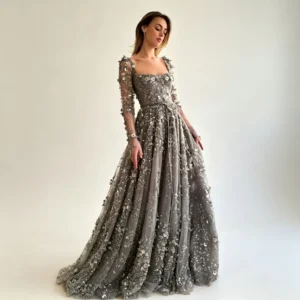 Black One Shoulder Sequin Evening Dress with Slit