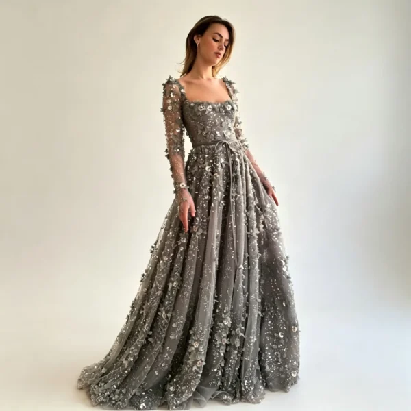 Black One Shoulder Sequin Evening Dress with Slit