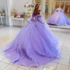 Lavender Off Shoulder Puff Sleeve Sweet 16 Dress Lace Corset Ball Gown