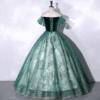 Emerald Green Off Shoulder Sweet 16 Dress Gold Glitter Tulle Ball Gown