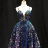 Iridescent Sequin Spaghetti Strap Sweet 16 Dress Short Mini Ball Gown