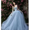 Blue Beaded Strapless Sweet 16 Dress