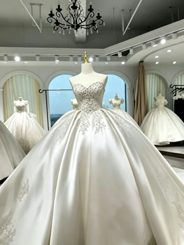 Opulent Sweetheart Beaded Satin Bridal Gown