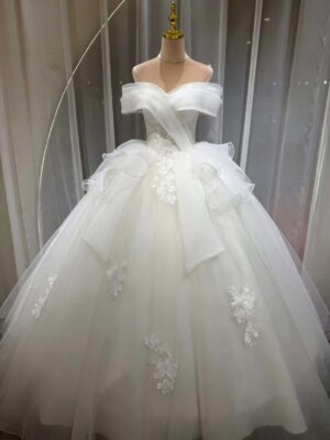 Off-the-Shoulder Tulle Ball Gown Wedding Dress