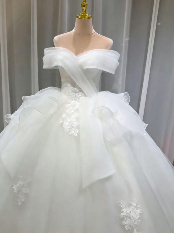 Off-the-Shoulder Tulle Ball Gown Wedding Dress