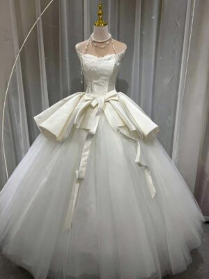 Luxury Satin and Tulle Ball Gown Wedding Dress