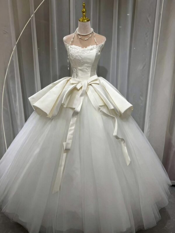 Luxury Satin and Tulle Ball Gown Wedding Dress