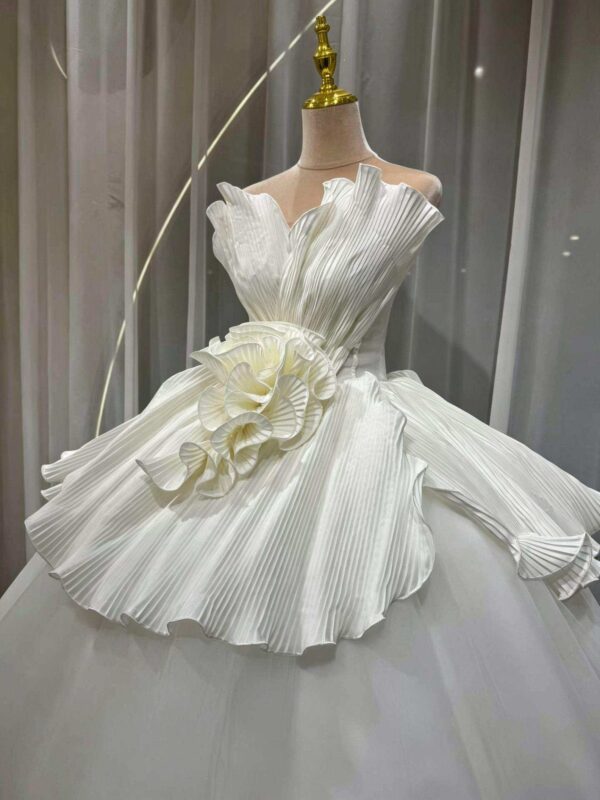 Couture Pleated Peplum Ball Gown in Clean Ethereal Tulle