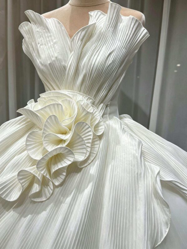 Couture Pleated Peplum Ball Gown in Clean Ethereal Tulle
