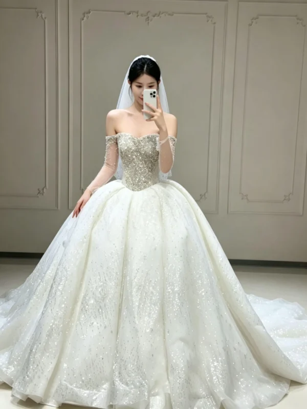 Glinting Stardust Wedding Dress with Illusion Shimmer Sleeves