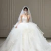 Luxury Ruffled Tulle Ball Gown Wedding Dress - Strapless Sweetheart Lace Bridal Gown