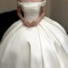 Off-the-Shoulder Lace-Trimmed Satin Ball Gown Wedding Dress