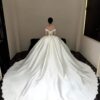 Off-the-Shoulder Lace-Trimmed Satin Ball Gown Wedding Dress