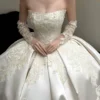 Beaded Corset Lace Applique Satin Ball Gown Bridal Dress