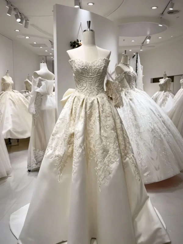 Strapless Satin Wedding Dress with Lace