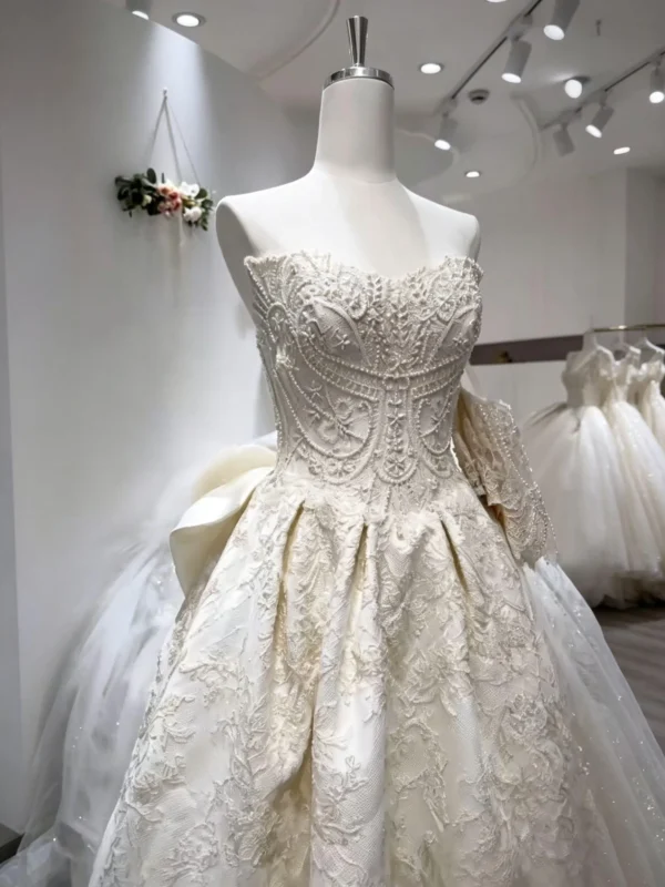 Strapless Satin Wedding Dress with Lace