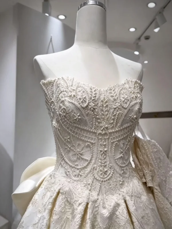 Strapless Satin Wedding Dress with Lace