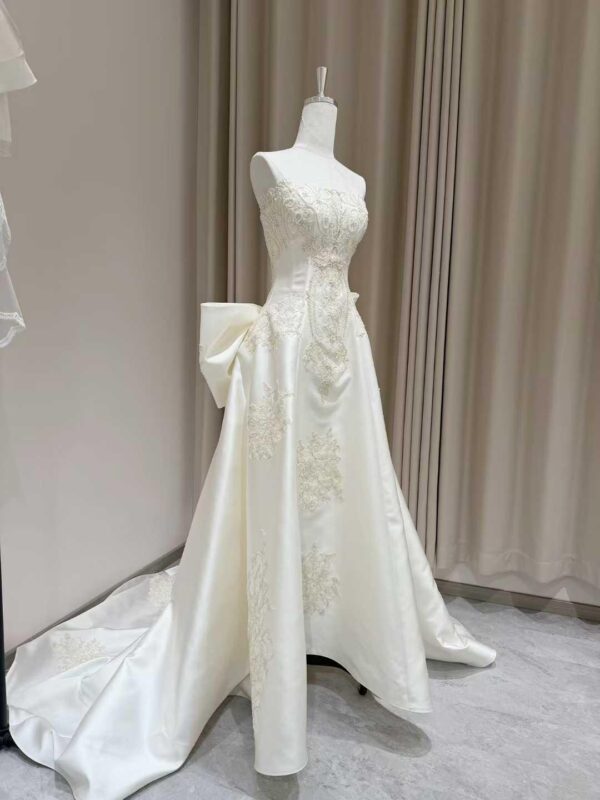 Vintage Satin Wedding Dress - Beaded Corset Gown