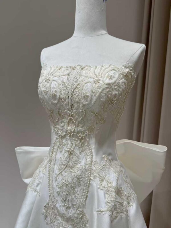Vintage Satin Wedding Dress - Beaded Corset Gown