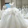 3D Floral Waist Tulle Ball Gown Strapless Wedding Dress