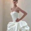 Strapless Asymmetric Satin Gown - Minimalist Bridal