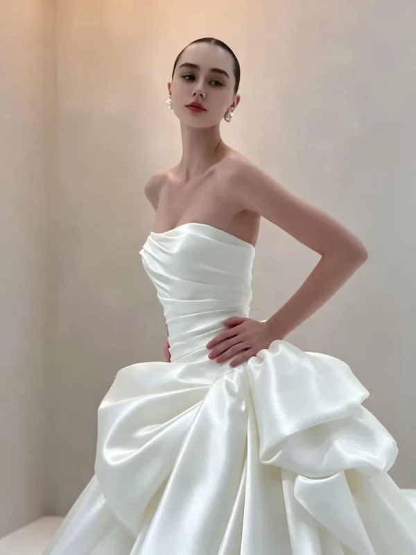 Strapless Asymmetric Satin Gown - Minimalist Bridal