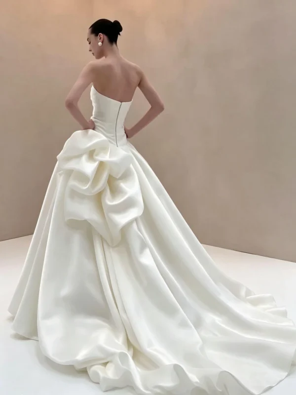 Strapless Asymmetric Satin Gown - Minimalist Bridal