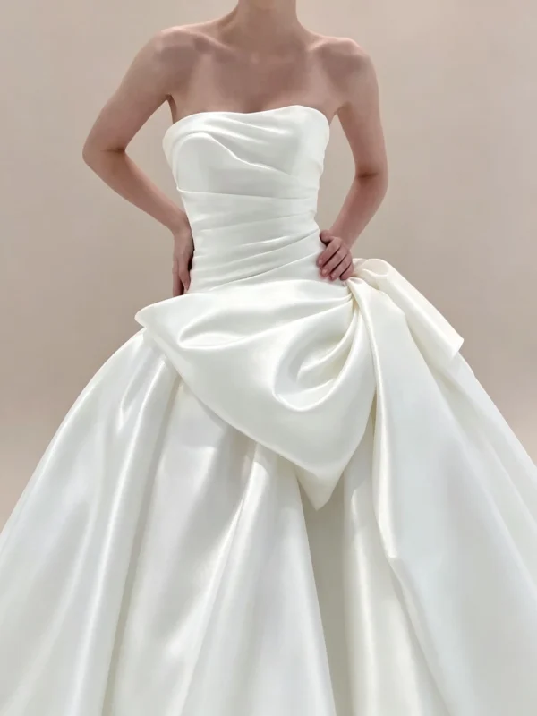Strapless Asymmetric Satin Gown - Minimalist Bridal