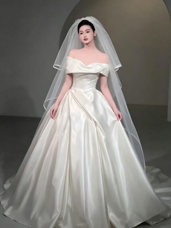 Luxury Clean Satin Ball Gown - Classic Elegance Wedding Dress
