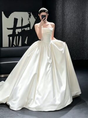 Strapless Clean Mikado Satin Wedding Dress