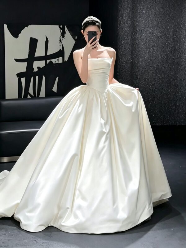 Strapless Clean Mikado Satin Wedding Dress