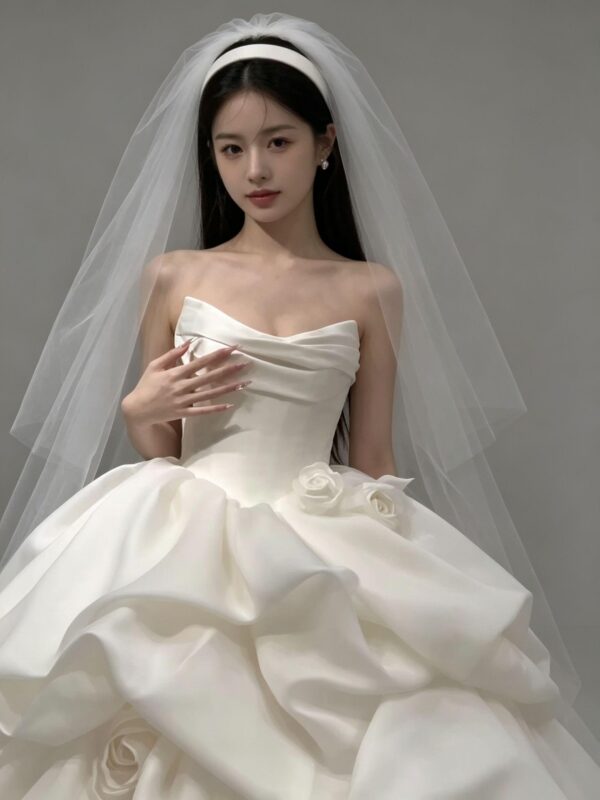 Strapless Cascading Draped Wedding Dress