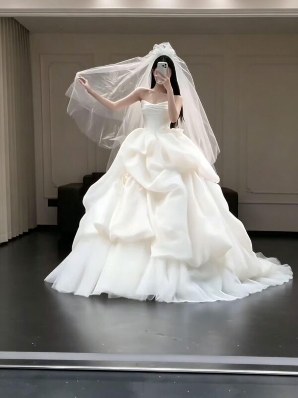 Strapless Cascading Draped Wedding Dress