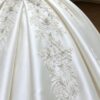 Asymmetric Draped Satin Ball Gown with Lace Applique