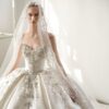 Embroidered Satin Wedding Dress with Crystal Corset