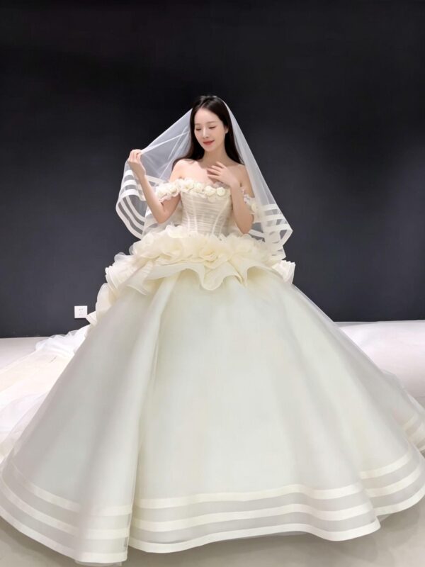Floral Off-Shoulder Corset Ball Gown Wedding Dress