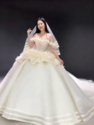 Floral Off-Shoulder Corset Ball Gown Wedding Dress
