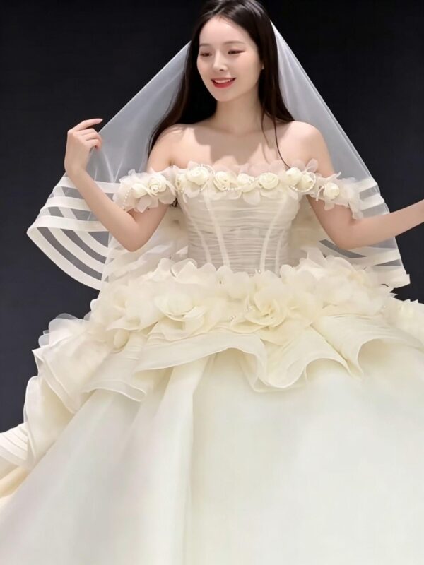 Floral Off-Shoulder Corset Ball Gown Wedding Dress