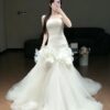 Strapless Ruched 3D Floral Tulle Gown