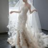Minimalist Satin 3D Floral Fit-and-Flare Bridal Gown