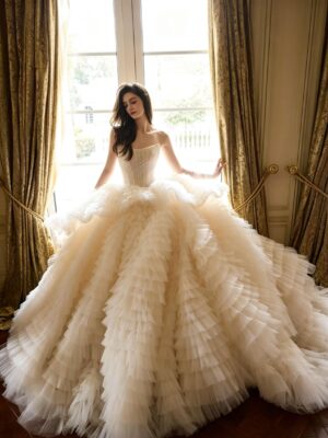 Strapless Corset Tiered Tulle Ball Gown Wedding Dress