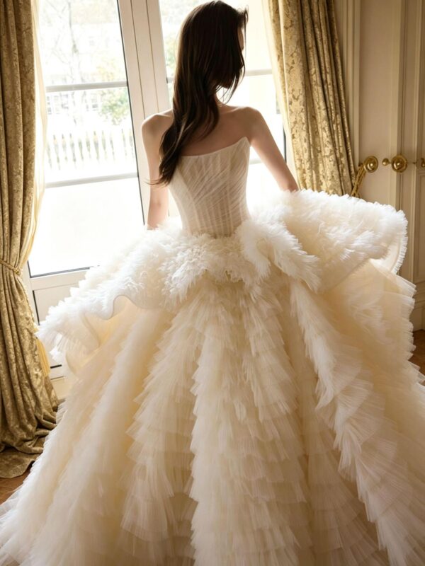 Strapless Corset Tiered Tulle Ball Gown Wedding Dress