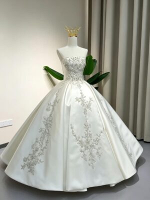 Strapless Crystal Beaded Satin Wedding Dress