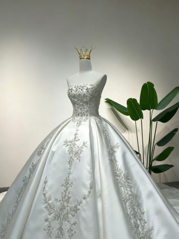 Strapless Crystal Beaded Satin Wedding Dress