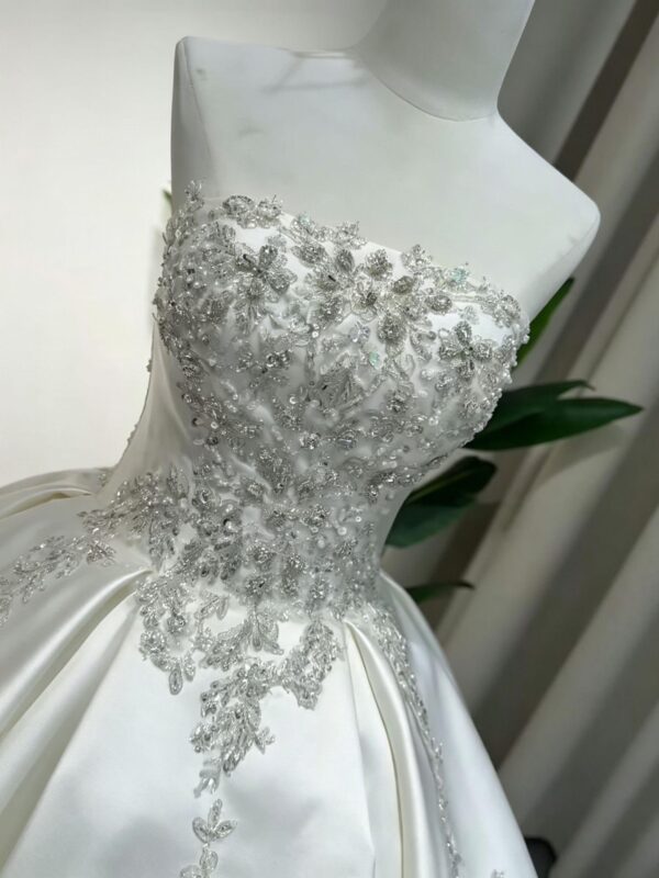 Strapless Crystal Beaded Satin Wedding Dress